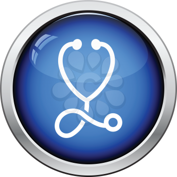 Stethoscope icon. Glossy button design. Vector illustration.