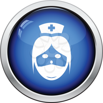 Nurse head icon. Glossy button design. Vector illustration.