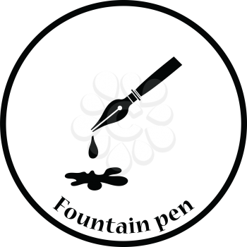 Fountain pen with blot icon. Thin circle design. Vector illustration.