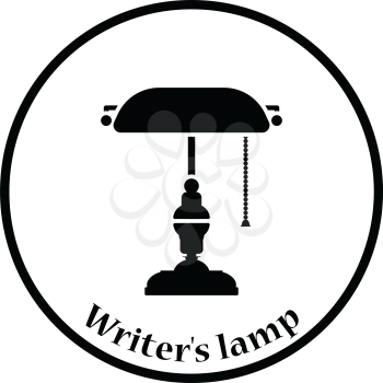 Writer's lamp icon. Thin circle design. Vector illustration.