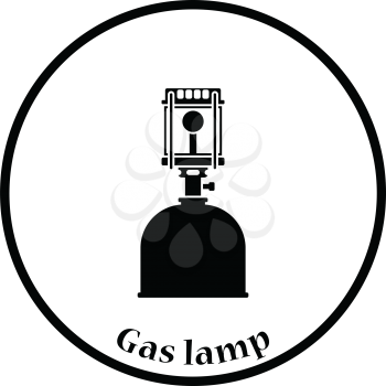 Camping gas burner lamp icon. Thin circle design. Vector illustration.