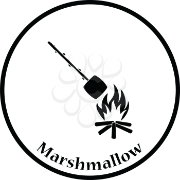 Camping fire with roasting marshmallow icon. Thin circle design. Vector illustration.