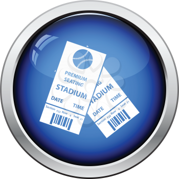 Baseball tickets icon. Glossy button design. Vector illustration.