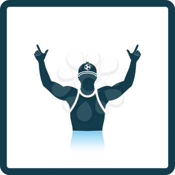Football fan with hands up icon. Shadow reflection design. Vector illustration.