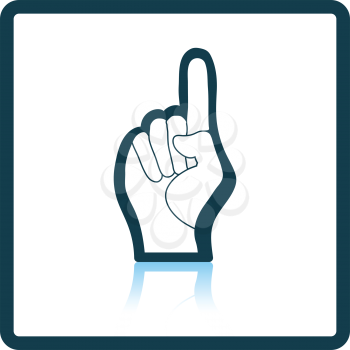 Fan foam hand with number one gesture icon. Shadow reflection design. Vector illustration.