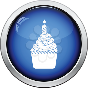 First birthday cake icon. Glossy button design. Vector illustration.