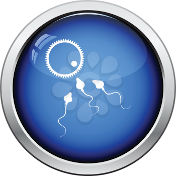 Sperm and egg cell icon. Glossy button design. Vector illustration.