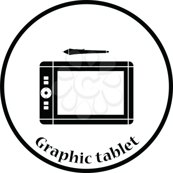 Graphic tablet icon. Flat color design. Vector illustration. Thin circle design. Vector illustration.