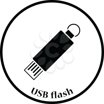 USB flash icon. Flat color design. Vector illustration. Thin circle design. Vector illustration.