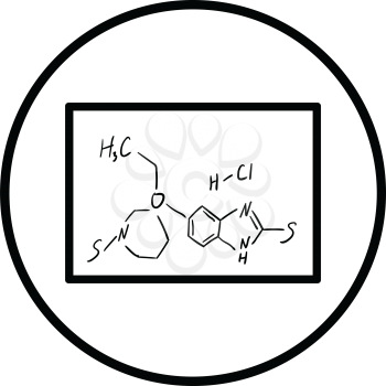 Icon of chemistry formula on classroom blackboard. Thin circle design. Vector illustration.