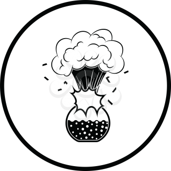 Icon explosion of chemistry flask. Thin circle design. Vector illustration.