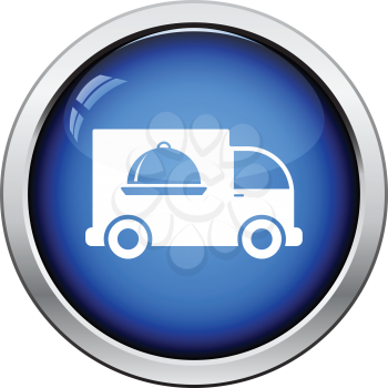 Delivering car icon. Glossy button design. Vector illustration.