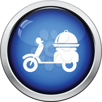 Delivering motorcycle icon. Glossy button design. Vector illustration.