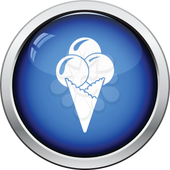 Ice-cream cone icon. Glossy button design. Vector illustration.