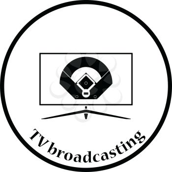Baseball tv translation icon. Thin circle design. Vector illustration.