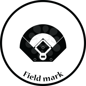 Baseball field aerial view icon. Thin circle design. Vector illustration.