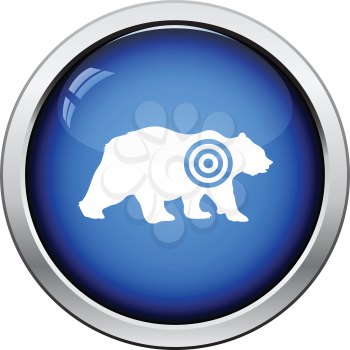 Bear silhouette with target  icon. Glossy button design. Vector illustration.