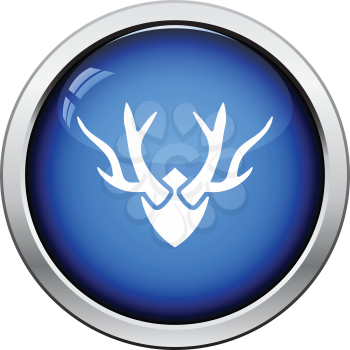 Deer's antlers  icon. Glossy button design. Vector illustration.