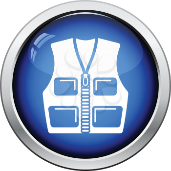 Hunter vest icon. Glossy button design. Vector illustration.