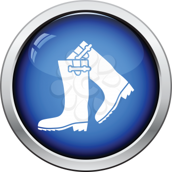 Hunter's rubber boots icon. Glossy button design. Vector illustration.