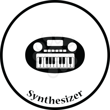Synthesizer toy icon. Thin circle design. Vector illustration.