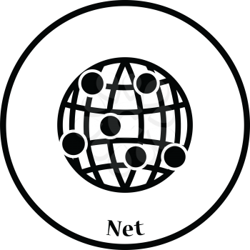 Globe connection point icon. Thin circle design. Vector illustration.