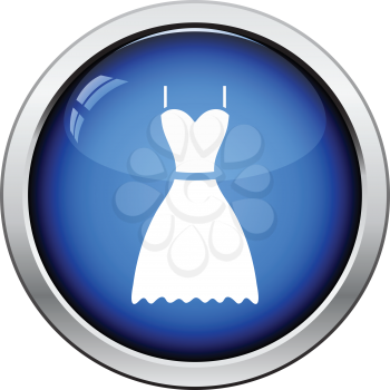 Dress icon. Glossy button design. Vector illustration.