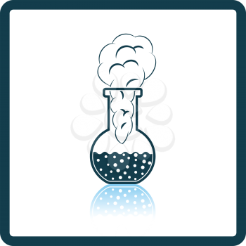Icon of chemistry bulb with reaction inside. Shadow reflection design. Vector illustration.