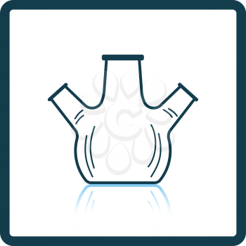 Icon of chemistry round bottom flask with triple throat. Shadow reflection design. Vector illustration.