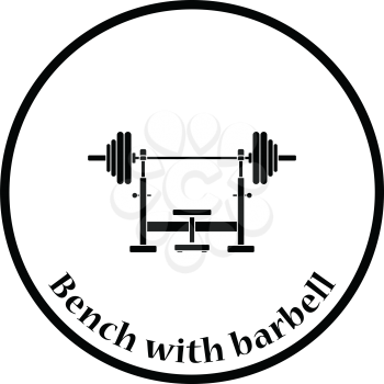 Icon of Bench with barbell. Thin circle design. Vector illustration.