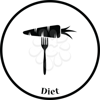 Icon of Diet carrot on fork . Thin circle design. Vector illustration.