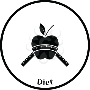 Icon of Apple with measure tape. Thin circle design. Vector illustration.