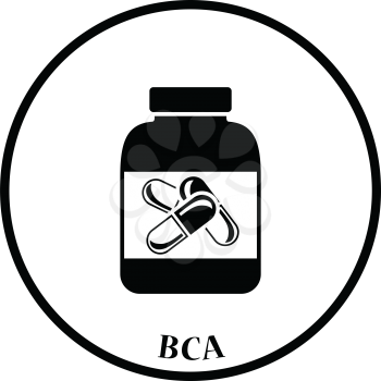 Icon of Fitness pills in container . Thin circle design. Vector illustration.