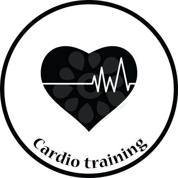 Icon of Heart with cardio diagram. Thin circle design. Vector illustration.