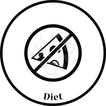 Prohibited pizza icon. Thin circle design. Vector illustration.