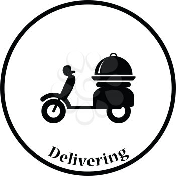 Delivering motorcycle icon. Thin circle design. Vector illustration.