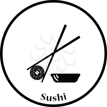 Sushi with sticks icon. Thin circle design. Vector illustration.