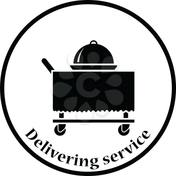 Restaurant  cloche on delivering cart icon. Thin circle design. Vector illustration.
