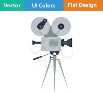 Retro cinema camera icon. Flat color design. Vector illustration.