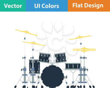 Drum set icon. Flat color design. Vector illustration.