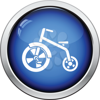 Baby trike icon. Glossy button design. Vector illustration.