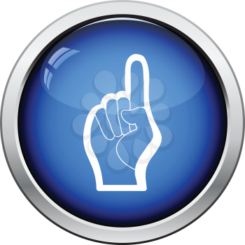 Fan foam hand with number one gesture icon. Glossy button design. Vector illustration.