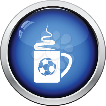 Football fans coffee cup with smoke icon. Glossy button design. Vector illustration.