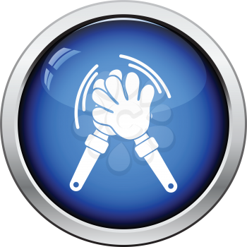 Football fans clap hand toy icon. Glossy button design. Vector illustration.