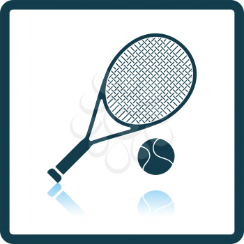 Icon of Tennis rocket and ball . Shadow reflection design. Vector illustration.