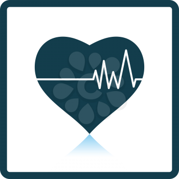 Icon of Heart with cardio diagram. Shadow reflection design. Vector illustration.