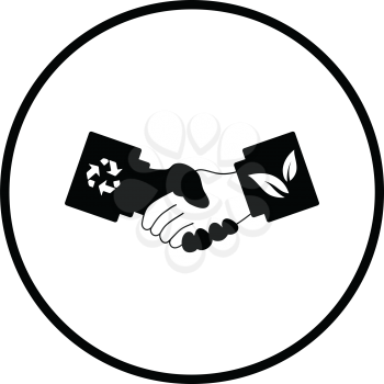 Ecological handshakes icon. Thin circle design. Vector illustration.