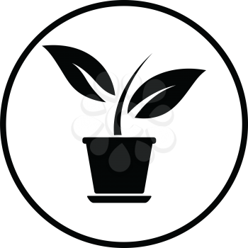 Plant in flower pot icon. Thin circle design. Vector illustration.