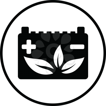 Car battery with leaf icon. Thin circle design. Vector illustration.