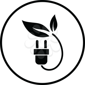 Electric plug with leaves icon. Thin circle design. Vector illustration.